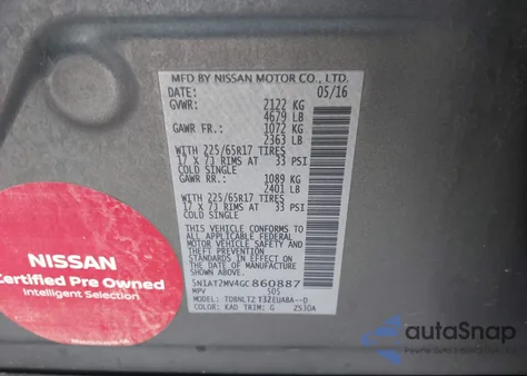 2016 Nissan Rogue Sv из США, поврежденный, VIN 5N1AT2MV4GC860887